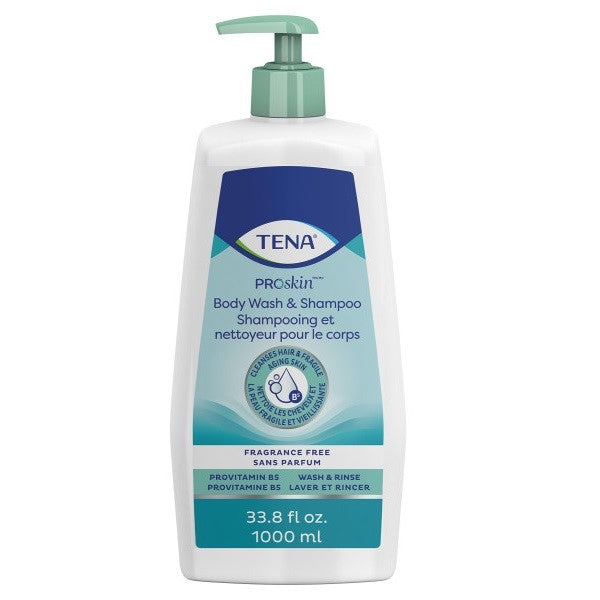 TENA® Shampoo &amp; Body Wash, Fragrance Free, Pump Bottle, 1000 mL - Case of 8