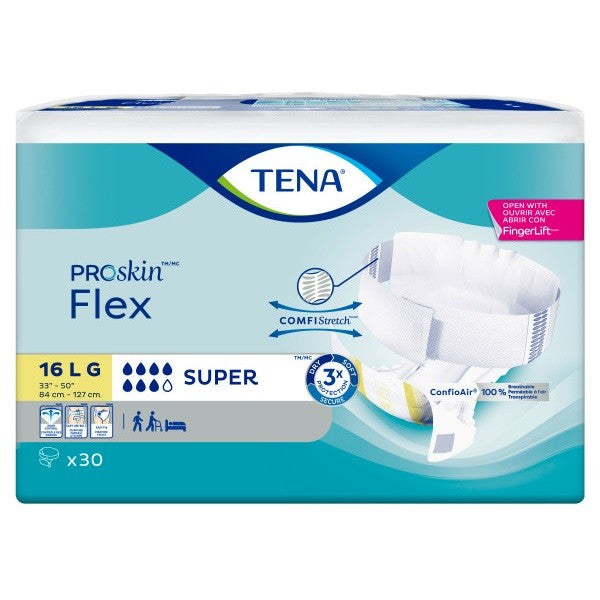 TENA® Flex™ Incontinence Briefs, Super Absorbent, Size 16, Large, 33 in. to 50 in. Yellow - Case of 90