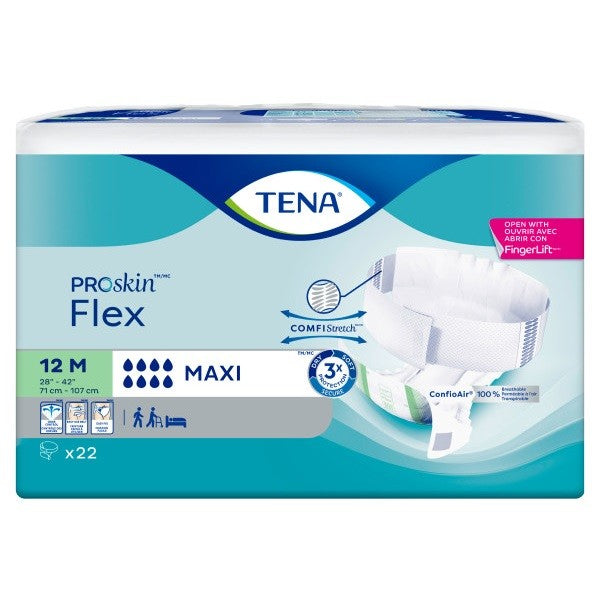 TENA® Flex™ Incontinence Briefs, Maximum Absorbency, Size 12, Medium, 28 in. to 42 in. Green - Case of 66