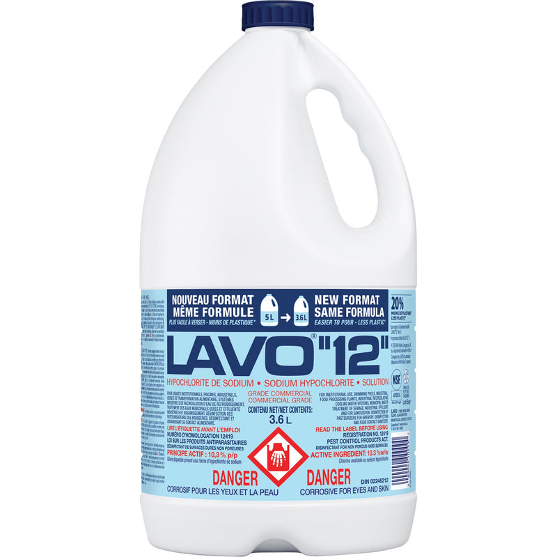 LAVO 12 Javellisant liquide, Cruche 3.6L - Caisse de 6