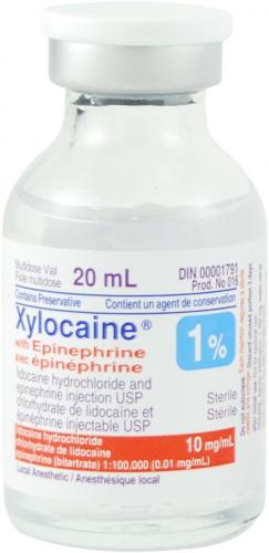 Anesthésique local xylocaine 1% inj a/épinéphrine 1/100M ou 1/200M fiole 20ml