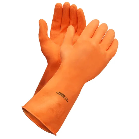 Dura-Fit™  Gants réutilisables en latex orange, floqués, 13po, 18 mils - Caisse de 144 pairs