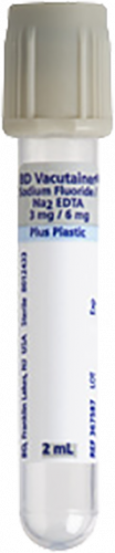 BD Vacutainer® Florida Tube (Plastic) with Glycolytic Inhibitor, 3.0mg Sodium Fluoride, 6.0mg Na2EDTA - BTE/100 CA/1000