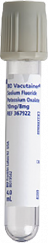 BD Vacutainer® Florida Tube (Plastic) with Glycolytic Inhibitor, 10.0 mg Sodium Fluoride, 8.0 mg Potassium Oxalate - BTE/100 CA/1000