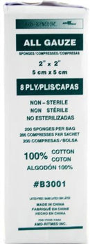 Ritmed® Éponges de gaze de coton 2x2po 8plis n/s tissées - PQT/200