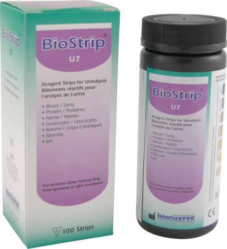 Test urine BIOSTRIP 7 (LEU/NIT/PRO pH/SANG/KET/GLU) BTE/100